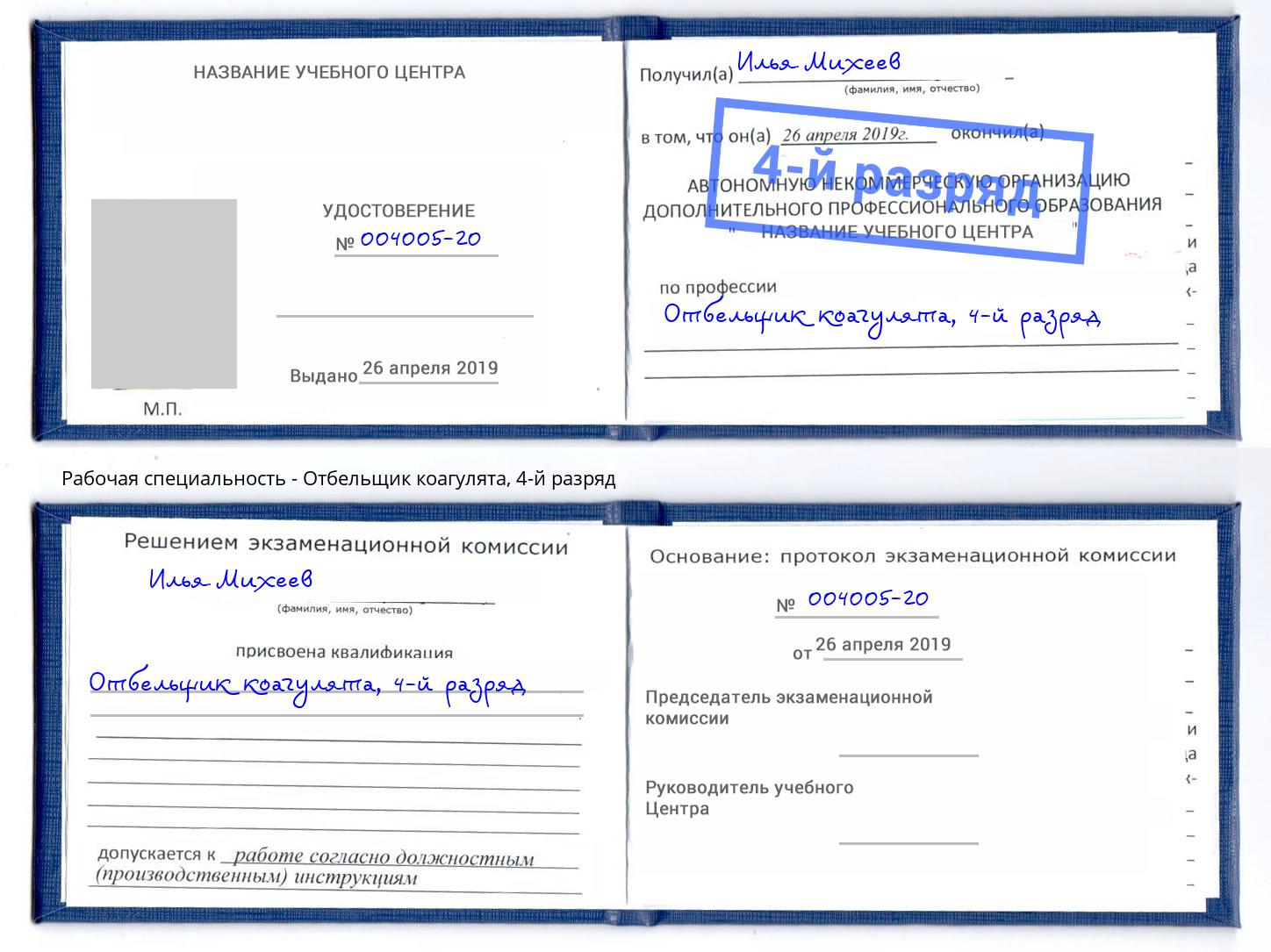 корочка 4-й разряд Отбельщик коагулята Нерюнгри