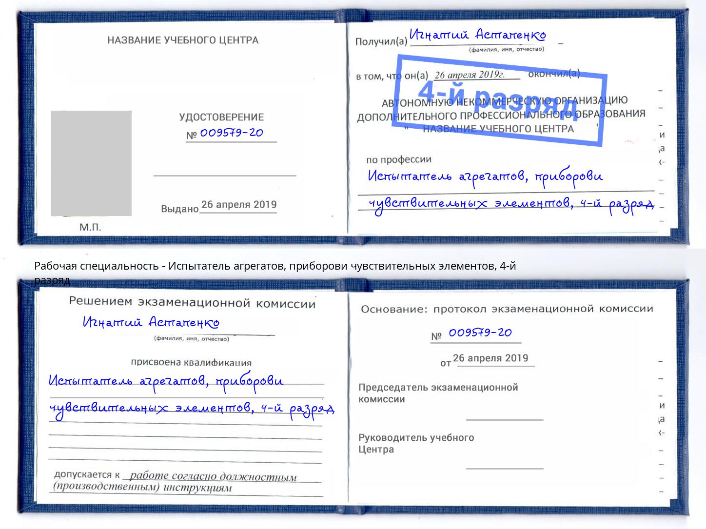 корочка 4-й разряд Испытатель агрегатов, приборови чувствительных элементов Нерюнгри