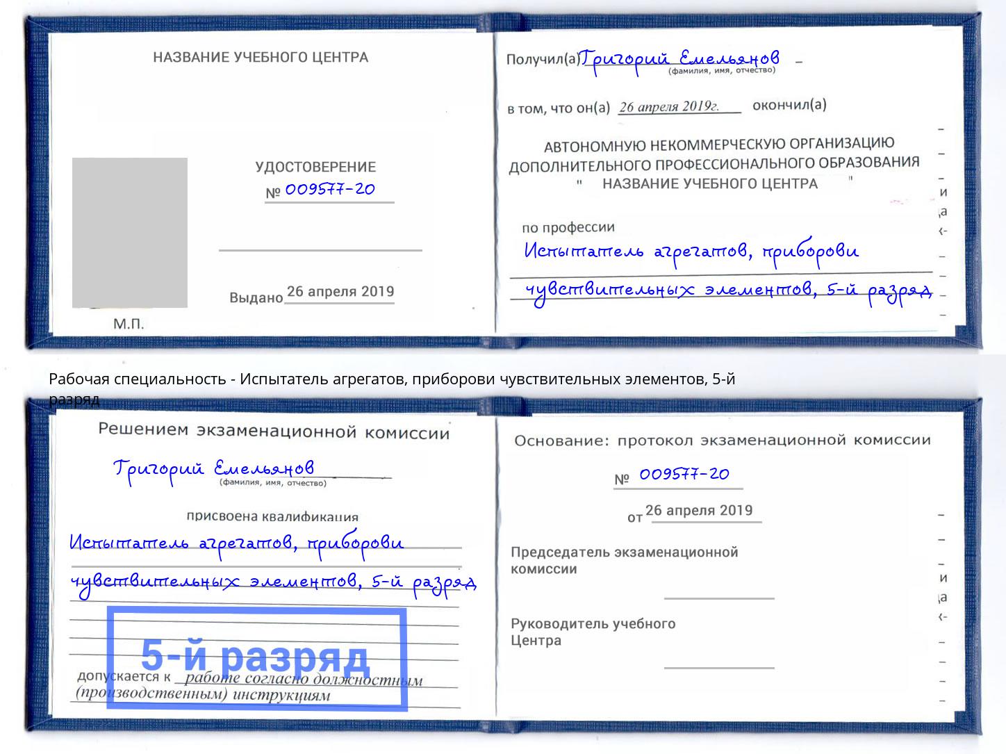 корочка 5-й разряд Испытатель агрегатов, приборови чувствительных элементов Нерюнгри