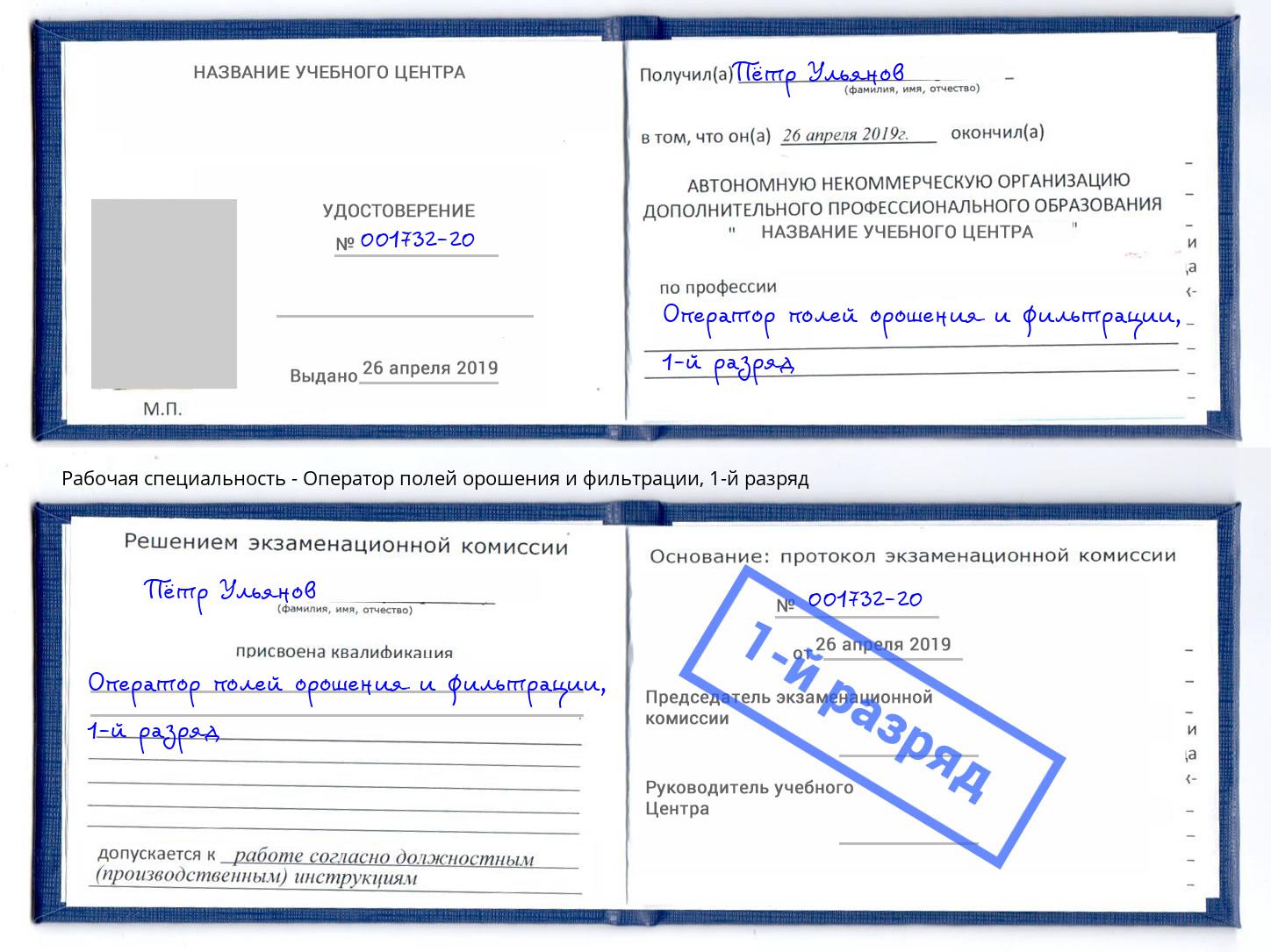 корочка 1-й разряд Оператор полей орошения и фильтрации Нерюнгри