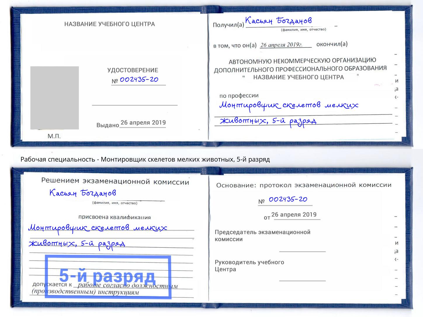 корочка 5-й разряд Монтировщик скелетов мелких животных Нерюнгри