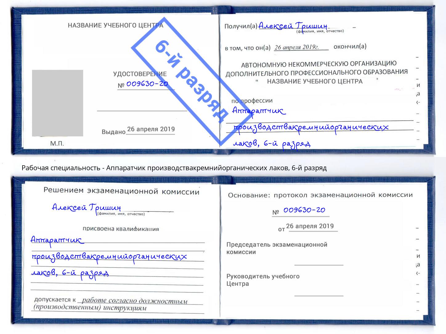 корочка 6-й разряд Аппаратчик производствакремнийорганических лаков Нерюнгри