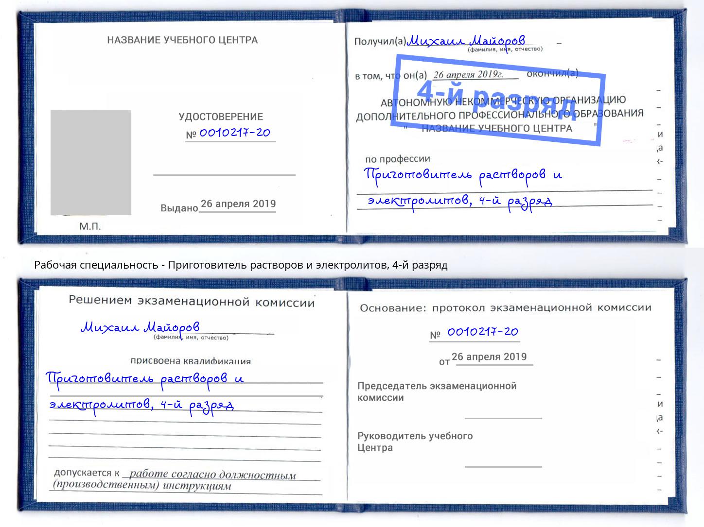 корочка 4-й разряд Приготовитель растворов и электролитов Нерюнгри