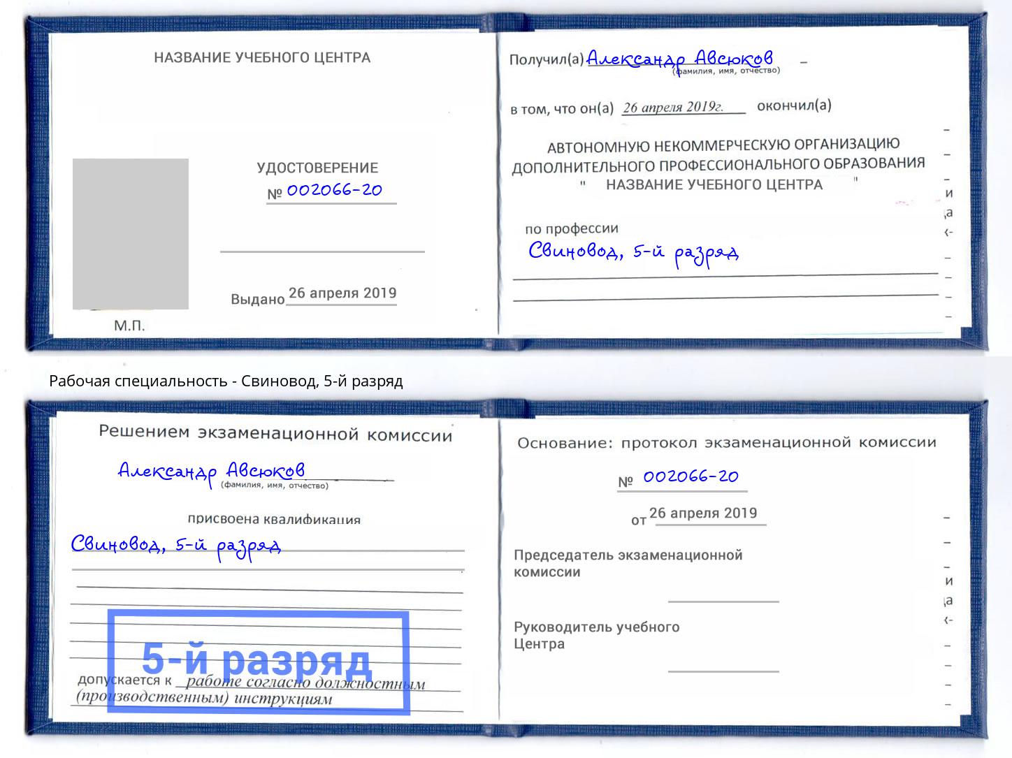 корочка 5-й разряд Свиновод Нерюнгри