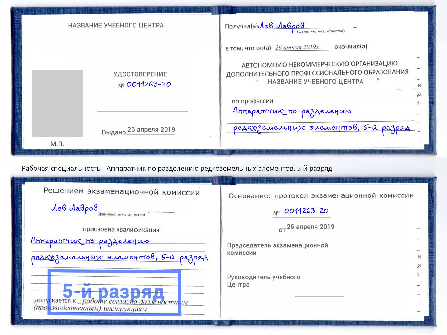 корочка 5-й разряд Аппаратчик по разделению редкоземельных элементов Нерюнгри